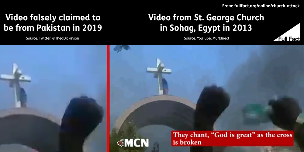 Comparison of screenshots from 2019 and 2013 church attack videos