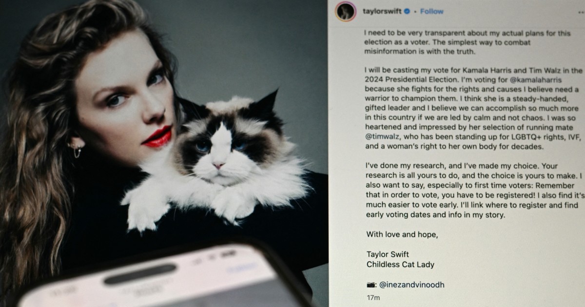 Taylor Swift's instagram post after the Trump Harris debate 10 September 2024