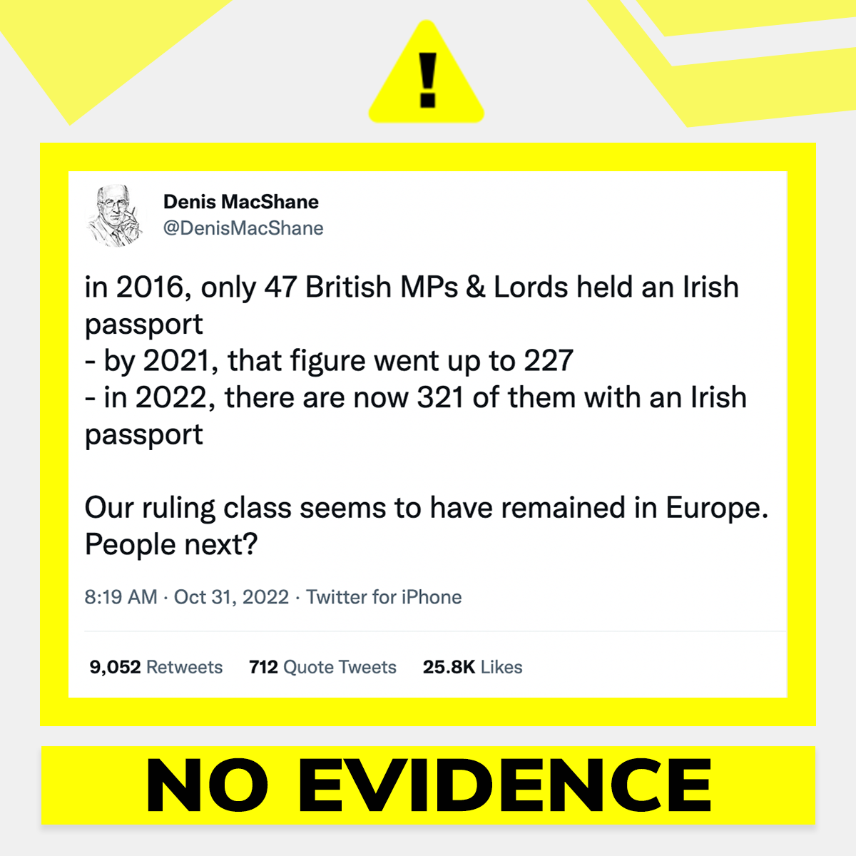 in 2016, only 47 British MPs & Lords held an Irish passport - by 2021, that figure went up to 227 - in 2022, there are now 321 of them with an Irish passport